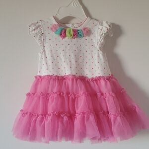 Pink Ruffled Baby Dress With Heart Pattern Size 6 Months